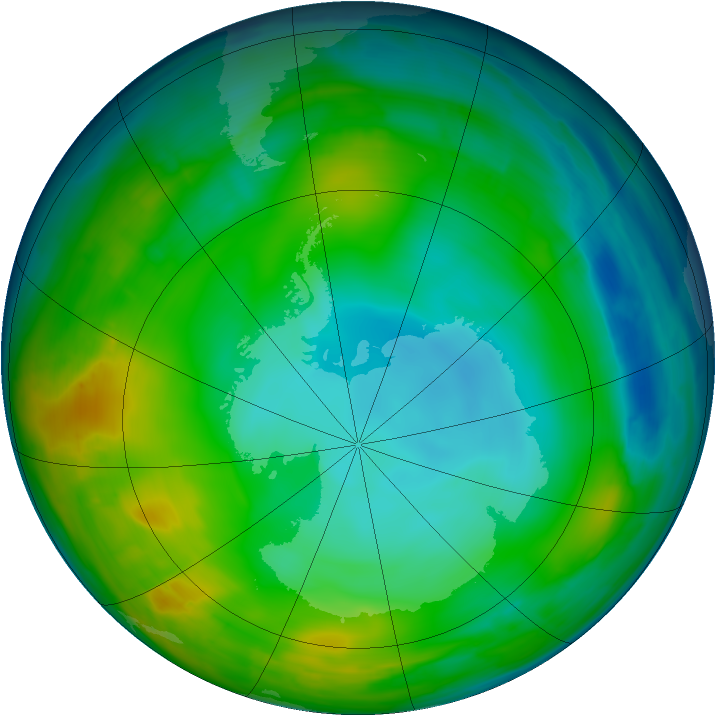 Antarctic ozone map for 03 July 2015